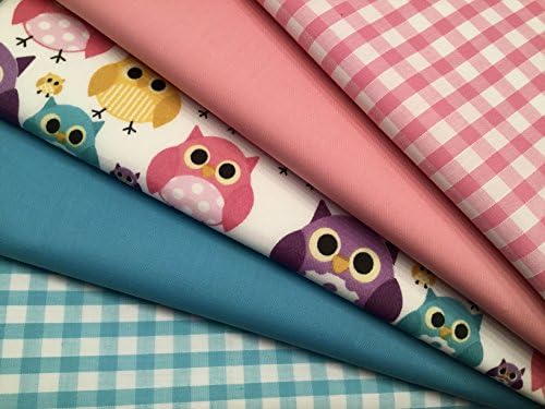 The Craft Junction 5 x Polycotton Fat Quarter Bundle OWLS Nursery and Children's Fabric 50 x 56cm Craft Bunting Quilting