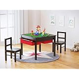 UTEX 2-in-1 Kids Multi Activity Table and 2 Chairs Set with Storage (Espresso)