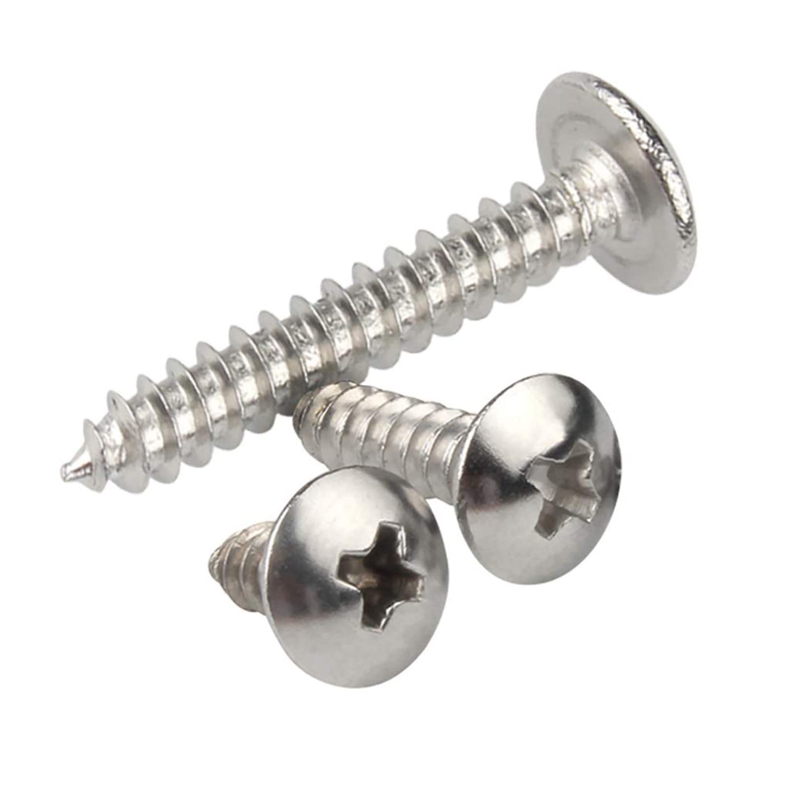 MOOPW 304 Stainless Steel Round Head Wood Screws Cross Mushroom Head Self Drilling Self Tapping Screws Pointed Tail M3 x 20mm 40 Pcs