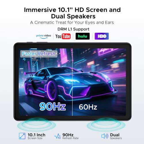 Easerush P10 Android 16 Tablet 10 Pollici in Offerta,48 GB+128 GB/2TB-Nero | 90Hz,Gemini AI,GMS / DRM L1,Widevine L1,7000mAh,WiFi5,Face ID,Tablet 8 in 1 con Penna e Tastiera,Custodia,Cuffie ,Mouse