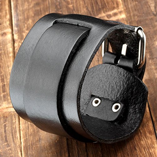 Zysta Punk Unisex Genuine Leather Wide Belt Wristband Bangle Cuff Bracelet 7"-8.5" Fashion Simple Black Brown