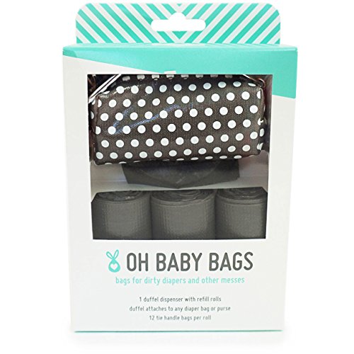 Oh Baby Bags Diaper Bag Clip-On Dispenser Gift Box with Disposable Bags for Dirty Diapers - Recycled Plastic - Gray Dot Duffle plus 48 Gray Unscented Bags