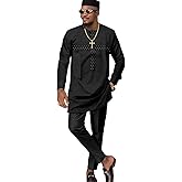 ATLYCOLOR African Church Suits for Men Dashiki Shirt Pant Two Piece Outfits Casual Attire Nigerian Clothes