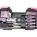Yuanshikj Precision Tools General Tool Set Homeowner's Tool Kit Toolbox, 39 Piece Pink Color General Household Hand Tools Kit with Plastic Toolbox Storage Case
