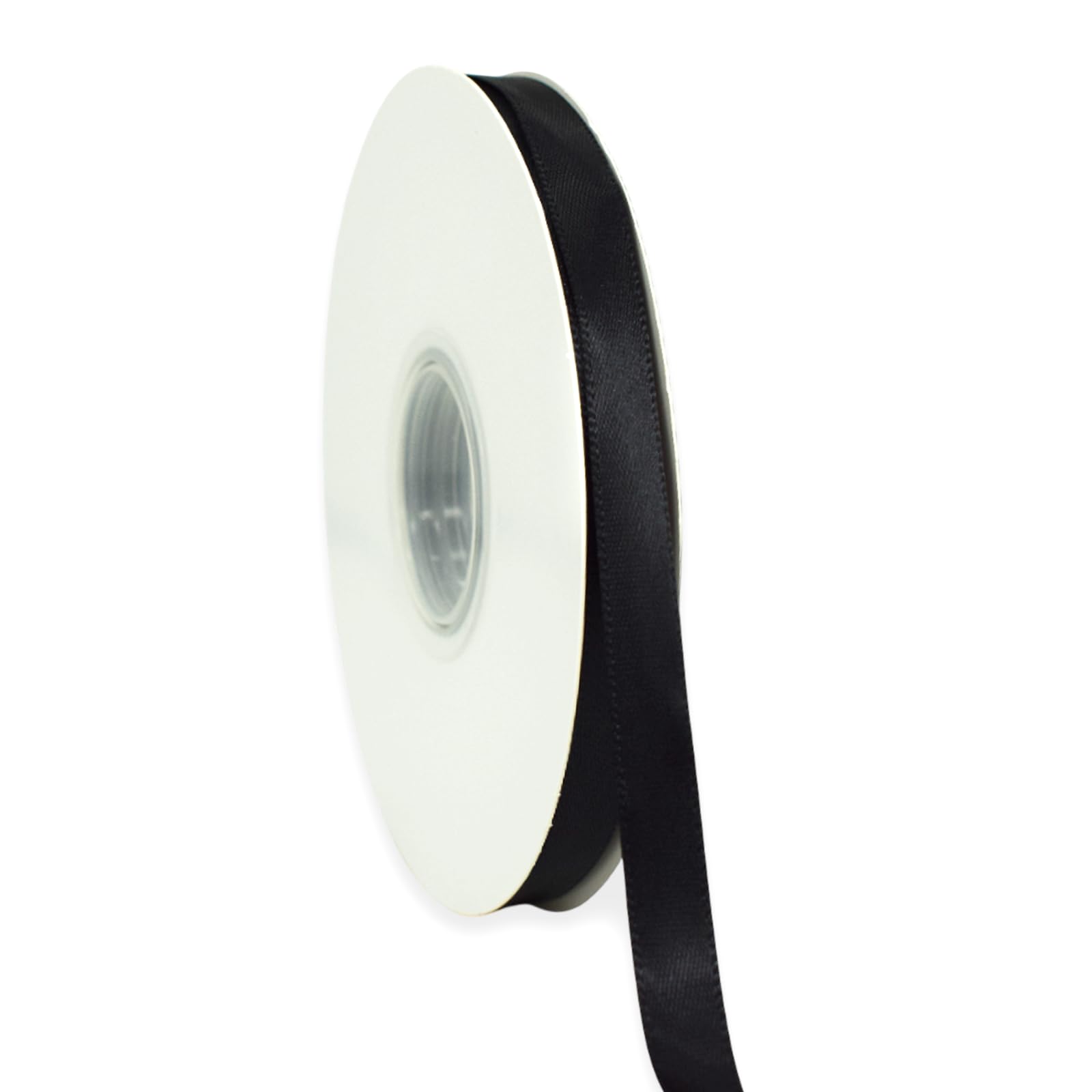 Photo 1 of Black Ribbon 3/8 Inch x 50 Yards Satin Ribbon Continuous, Single Face, for Crafts, Gift Wrapping, Floral Bouquet, Weddings, and Decorations, with Spool