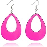 Oval Neon Earrings for Women Unique Retro Acrylic Lightweight 70s 80s 90s Teardrop Hollow Dangle Drop Statement Earrings 1980's Halloween Outfit Party Costume Accessories