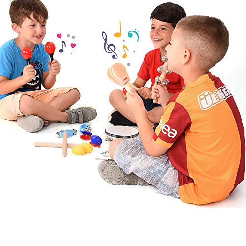 LasVogos Kids Musical Instruments Tamborines Drum Set 10Pcs Xylophone Percussion Toy