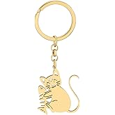 LONYOO Cute Stainless Steel Cat Keychain Gifts for Women Girls Cat Keyrings Purse Car Keys Charms