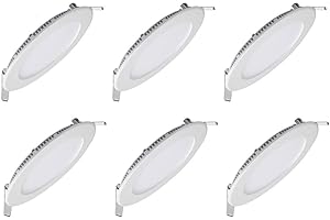iLett. 6 Pack of 12 Watts Flat LED Round Panel Recessed Down Light Ultrathin, About 6'' Hole, Cool White 6500K, 100V-240V