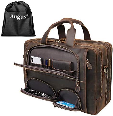 Augus ビジネストラベルブリーフケース 本革ダッフルバッグ メンズ ラップトップバッグ 日本最大級の品揃え コーヒー 2 One Size 15 6インチノートパソコン対応