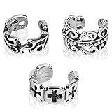 UNU Style 3pcs Multi Design Rhodium Plated Brass Non Piercing Ear Cuff (3 PCS Set B)