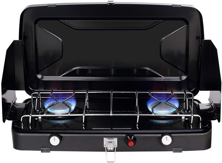 Camplux JK-8620 Portable 2 Burners Camping Stove, Outdoor Foldable Camp Gas Stove 2.4kW