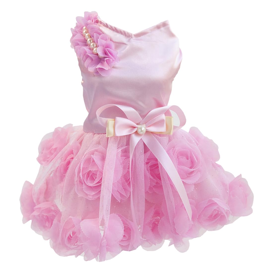 Dog Dress Luxury Puppy Skirt Clothes Princess Dresses Wedding Evening Tutu Skirt Rose Flower Bowknot Dresses for Small Dog Girl XL Pink