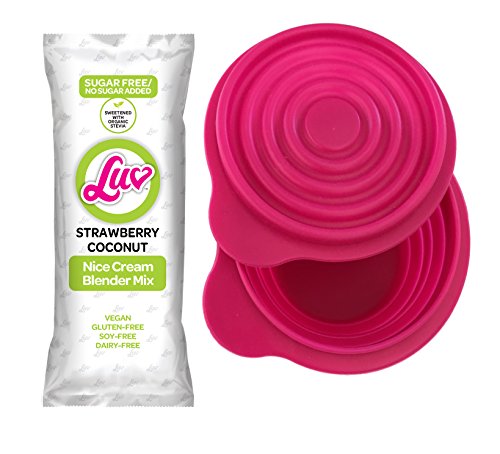 LUV Strawberry Ice Cream Mix and Reusable Bowl for Blender or Ice Cream Maker - No Added Sugar Non-Dairy Frozen Dessert - Gluten Free Vegan Low Net Carb Keto Friendly Fat Bomb Paleo Ice Cream Snack