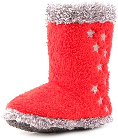 Luckers Women's Fuzzy Shooting Stars Slipper Boots (Small 5/6 B(M) US, red)