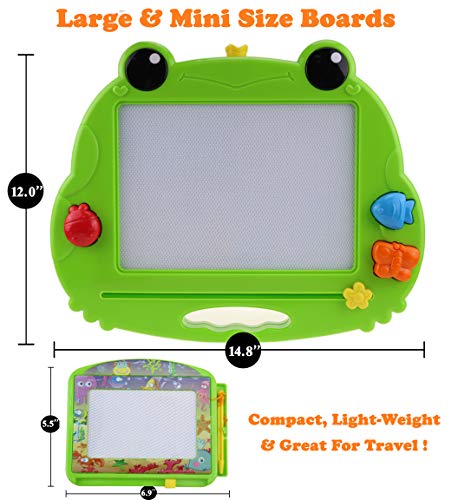 CHUCHIK Toys Magnetic Drawing Board for Kids and Toddlers. Large 15.7 Inch Magna Doodle Writing Pad Comes with a 4-Color Travel Size Sketch Doodle Board.(Frog)