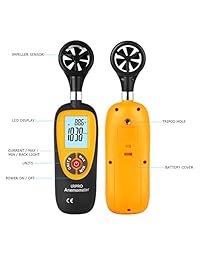 URPRO Anemómetro, Digital Mini Luz Trasera LCD Calibre de Velocidad del Viento Air Flow Speed Meter & Termómetro de Temperatura HT 91