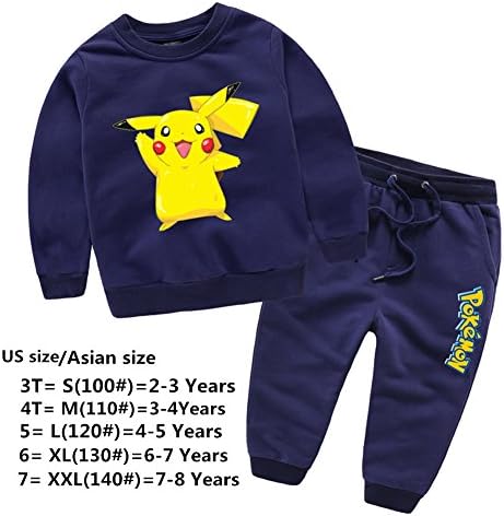 Kids Boys 2PC Pokemon Pikachu Clothing Sets Long sleeve T-shirts Pants Set M(110#),Purplish blue)