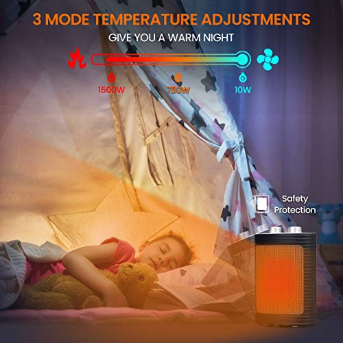 AMBOTHER Space Heater 750W / 1500W Portable Electric Heater Fan with Overheating Protection, Auto Off Function, Adjustable Thermostat, PTC Heating Element for Indoor, Office, Home