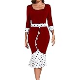 HugeNice Women's Business Work Midi Dress Elegant Bodycon Fishtail Dress Formal Church Wedding Guest Dresses