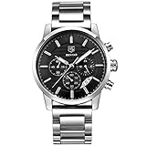 BENYAR Quartz Chronograph Waterproof Mens Watches Business Sport Design Stainless steel Band Strap Gentleman Wrist Watch (Steel Black B)