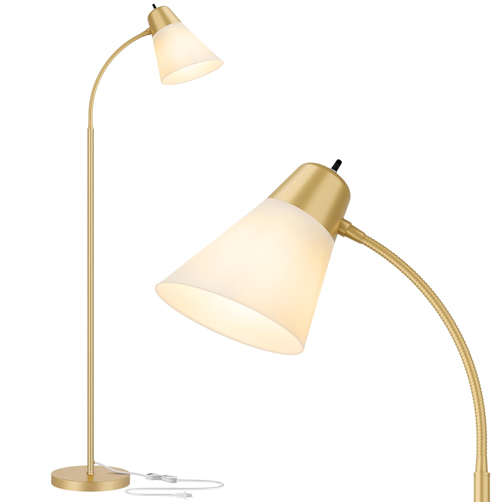 Photo 1 of Coucrek Floor Lamp for Living Room, Adjustable Gooseneck Standing Lamp with White Plastic Shade, Gold Reading Floor Lamps for Dorm, Bulb not Included