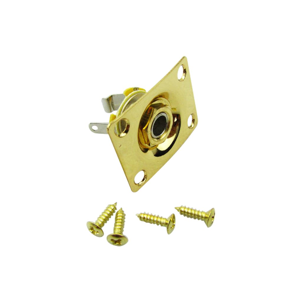 Musiclily 1/4 Inch 6.35mm Rectangular Mono Input Guitar Jack Plate Plug Socket for USA Les Paul Epiphone Style Electric Guitar Replacement, Gold