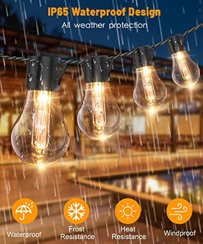 ULIGHTOWN Solar Festoon Lights Outdoor, 14M/46FT USB&Solar String Outdoor with Remote, IP65 Waterproof Garden 30LED Shatterproof Bulbs for Gazebo Patio Party Wedding Decor, Gold