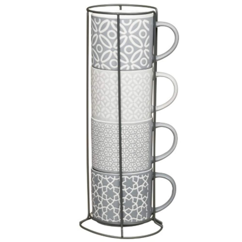 SB19 Four New Designs Jumbo Embossed Stacking Mugs with Rack Hold to Your Kitchen 4pk