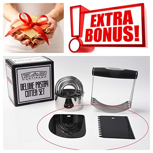 K&S Artisan Pastry Cutter Set Professional QUALITY Dough Blender + 5 Round Biscuit Cutter set with Handle Cookie Cutters Circle Heavy Duty Baking Dough Tools & Pastry Utensils in a Gift Box - Thumbnail 6
