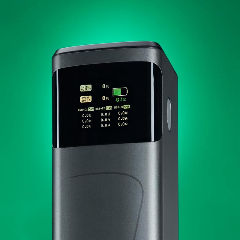 Power Pack "High Power" (batteria esterna con ricarica rapida da 200 Watt, Power Delivery e Quickcharge, 24000 mAh, 2 USB C, 1 indicatore di batteria, formato di viaggio compatto, certificato