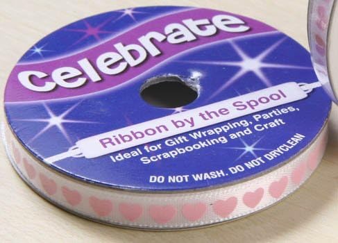 Celebrate RA28106/13 | Baby Pink/White Heart Print Satin Ribbon | 4m x 6mm