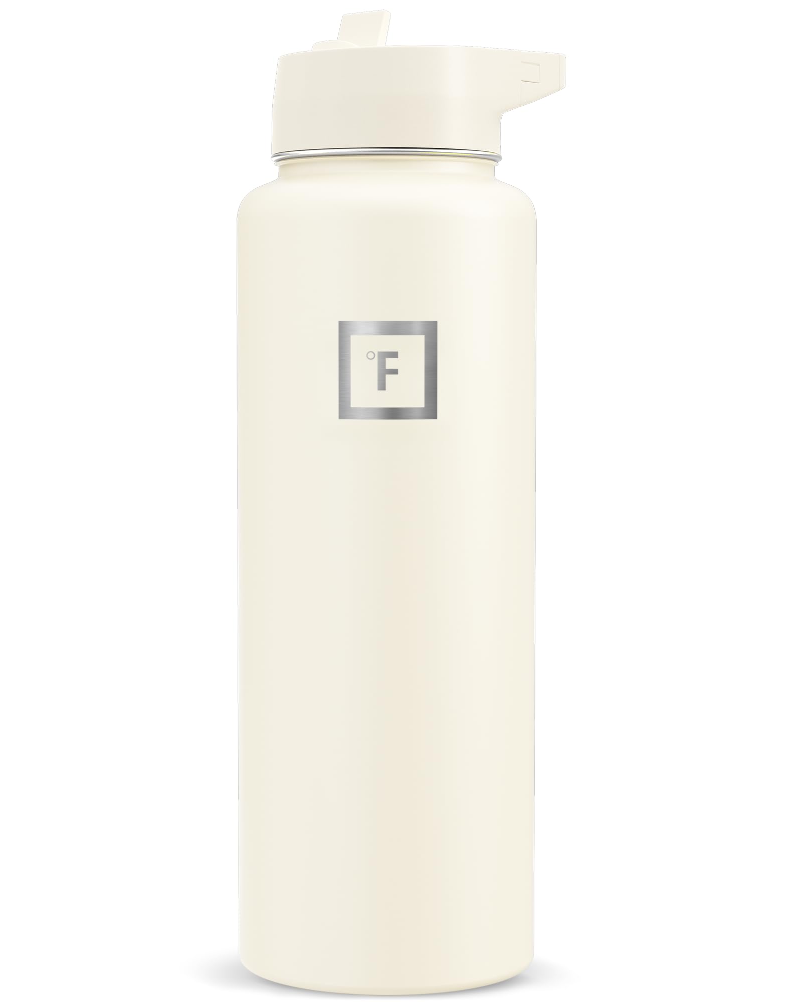IRON °FLASK Camping & Hiking Hydration Flask with Straw, Wide Mouth Insulated Stainless Steel Sports Water Bottle - Cashmere Cream 40 oz - Straw (1 Lid) Image