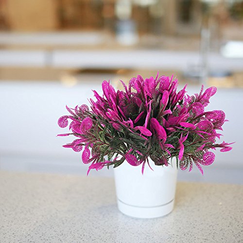 Nahuaa 4PCS Outdoor Fake Plants Artificial Shrubs Faux Plastic Pink Leaf Bushes Table Centerpieces Arrangements Home Kitchen Office Indoor Outside Planter Pot Spring Decorations - Thumbnail 5