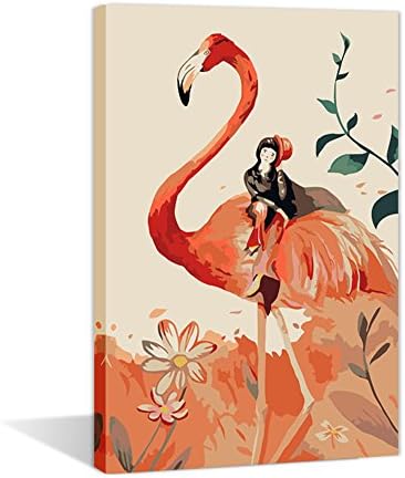 Sunlight Oil Painting ,DIY Wall Art Paint By Number Kits For Kids-Flamingo and Girl 16X20inch