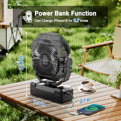 AVAVO Portable Misting Fan, 36000mAh Rechargeable Battery Powered Camping Fan with 460ml Tank & 6.6ft Mist, 4 Speeds 2 Light Modes for Outdoor Patios Travel Jobsite Beach Summer Essentials - Black