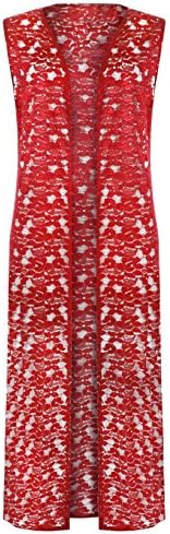 Top Fashion Ladies Plus Size Floral Lace Open Long Sleeveless Top Cardigan UK Size 14-28