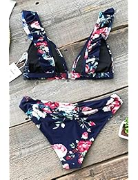 Bikini de dama con estampado floral y correas de hombro con volantes