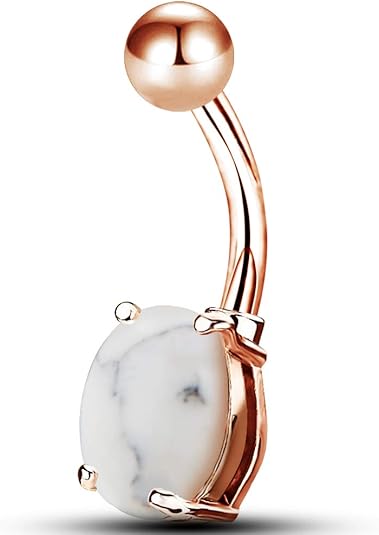 COCHARM 14K Rose Gold Belly Button Rings Marble Stone Boho Design 14G