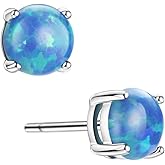 Michooyel 18K Gold Plated Opal Stud Earrings for Women Sterling Silver 5mm Solitaire Green Opal 4 Prongs Setting Simple Women Earrings
