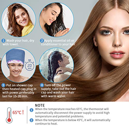 Upgrade Heating Cap for Hair Spa Beauty Steamer Nourishing Hat Hair Thermal Treatment Cap with 2 Mode Temperature Control, Blue