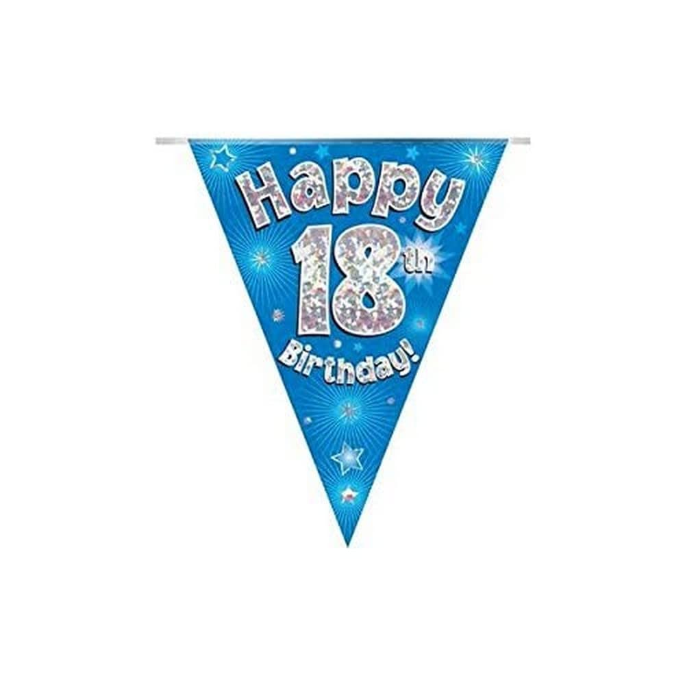 Party Bunting Happy 18th Birthday Blue Holographic 11 flags 3.9m