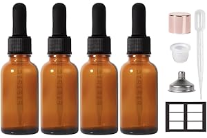 STELLACARE Dropper Bottle,1 oz 4 Pack Glass Droppers Bottle for Oils Eye Dropper Small Travel Oil Amber Dropper with 1 Funnel & 6 Labels - Essential Oils Bottles Tincture Bottles With Dropper Leakproof ﻿
