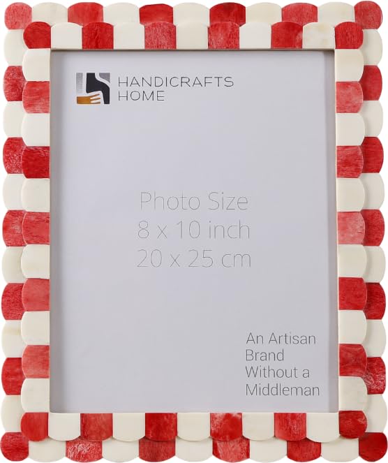 Handicrafts Home 8x10 Red Picture Frame, Handmade Scallop pattern Bone inlay Photo Frame for Wall/Tabletop, Boho Farmhouse Vintage Home, Gallery Wall & Desk Decor, Christmas, Family Picture Frame