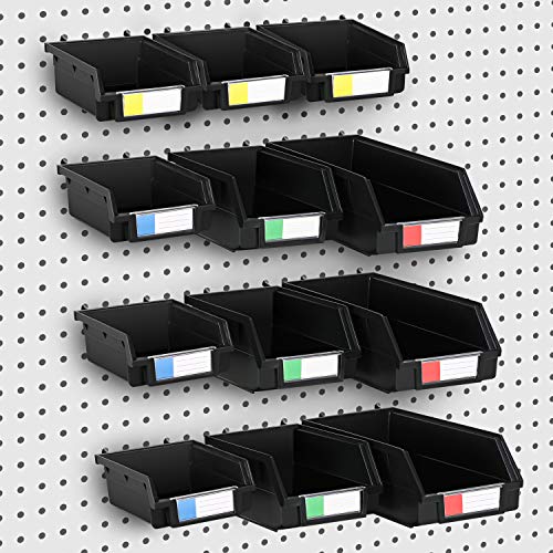Magicfly 12 Pack Pegboard Bins with Bin Hooks, 3 Sizes Pegboard Storage