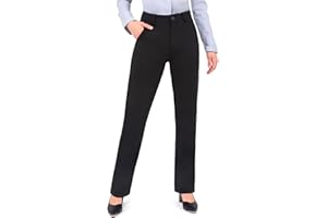 Bamans Dress Pants Women Work Business Pants Tummy Control Office Straight Leg Trousers High Waisted Ladies Slacks
