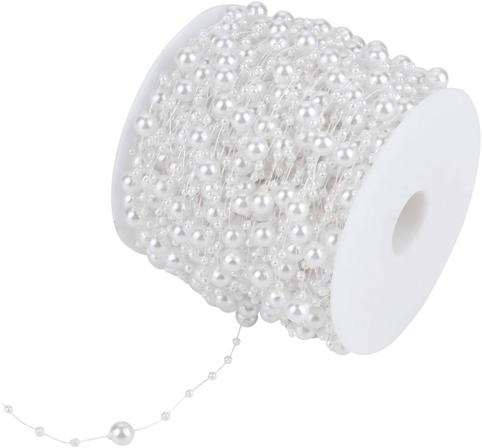 Pearl Wire Beads String, Grinding Pearl Wire Beads Garland String Create Your Own Beautiful and Elegant Pearl Garland with Grinding Pearls on Wire for Wedding Decoration (White)
