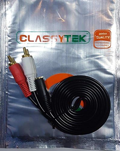 CLASSYTEK 3.5mm Female Stereo Jack to 2 RCA Male Plugs Cable 1.5 Meter / 4.9 Feet - Black