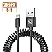 Coiled Charging Cable, CAFELE 2 Pack Retractable Phone Charger Cord USB Powerline Compatible for iPhone Xs/XS MAX/X / 8/7 / 6 Plus, iPad - (Black/5ft)