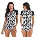 Leadmall Women’s One Piece Surfing Swimsuit – Short Sleeve Zip Front Wetsuit Swimwear Rash Guard UV Protection Beachwearthumb 1